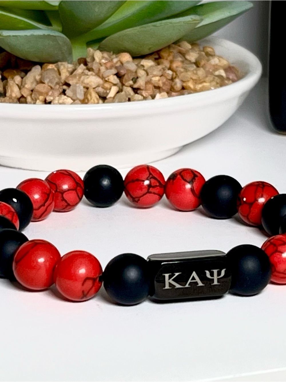 Kappa Alpha Psi Beaded Men's Bracelet in Red and Black